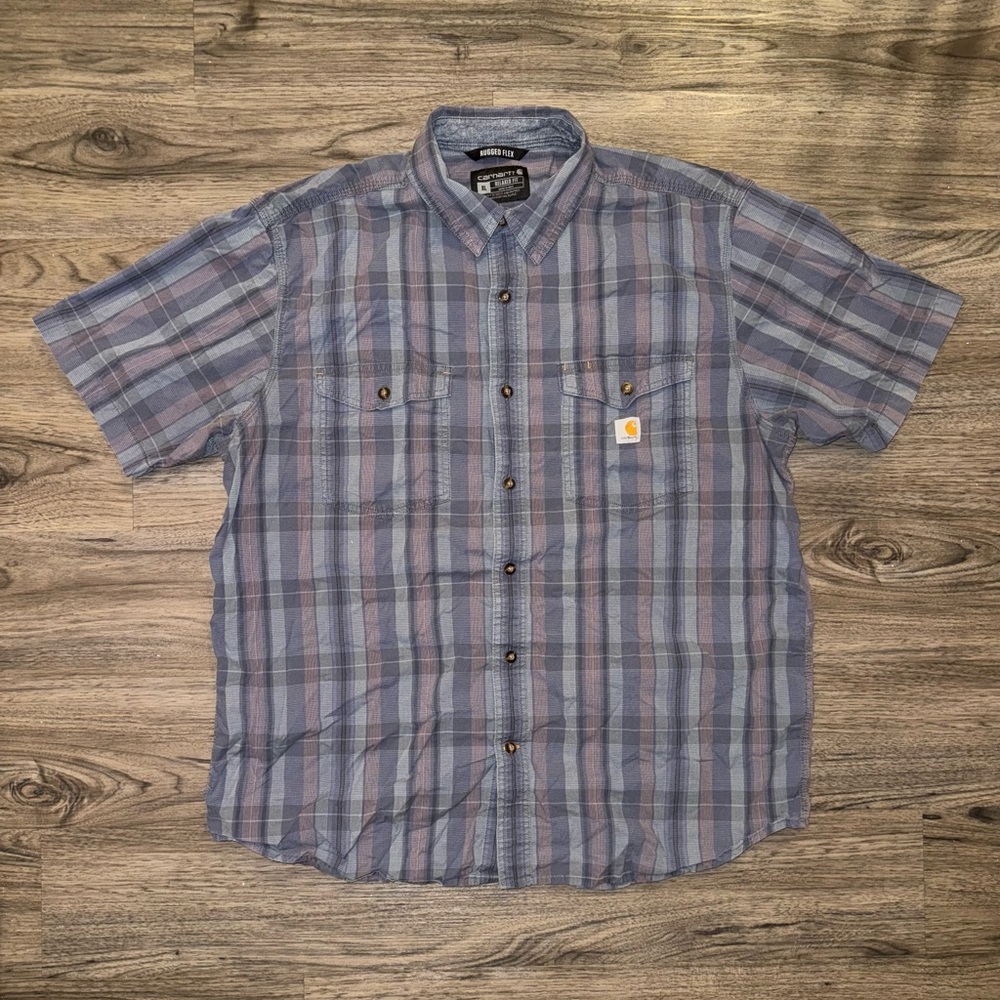 Carhartt Shirt Mens Blue Plaid Rugged Flex Relaxed Fit Lightweight Work XL